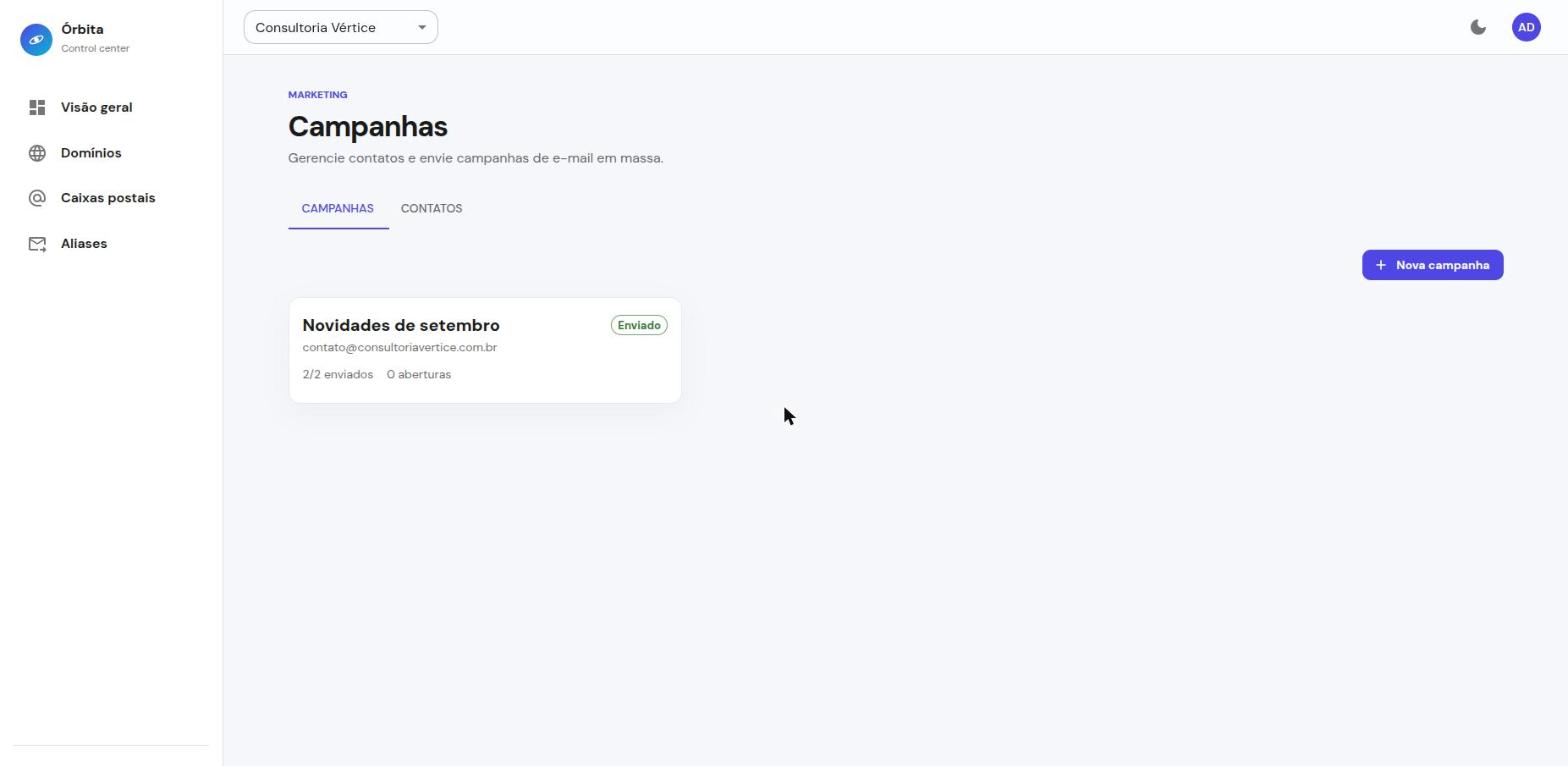 Tela de campanhas do Órbita mostrando uma campanha enviada